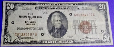 1929 $20 National Currency CHICAGO IL (G) F-VF Type 1 Brown Seal + BONUS!! FS30a - Image 1 of 2