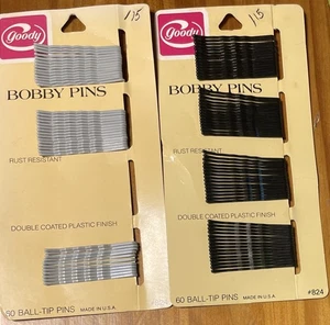 100 Goody Bobby Hair Pins Grey & Black Vintage New 1977-82 Coated Old Metal 2pk - Picture 1 of 5