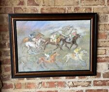 Emil John Hess ‘Horse Race’ ca 1987 Acrylic Painting On Canvas Signed / Framed