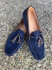 Santoni Chip Drivers Suede & Leather Navy Blue & Brown Sz-8 Made In Italy