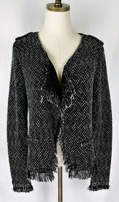 Chaqueta Casa Blanca Mercado Negro Talla M Tejida Negra Asimétrica Flecos Abiertos Foto 1 de 4