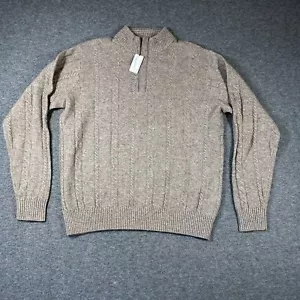 NWT Peter Millar Cable Knit 1/4 Zip Sweater Mens Large L Brown Wool Yak Cashmere - Picture 1 of 10