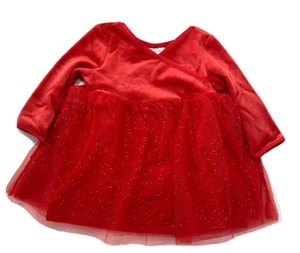 Hanna Andersson Kleid 3-6 Monate rot Velour Glitzer Tüll Weihnachten Feiertag 60 cm - Bild 1 von 11