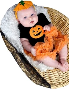 Halloween Clothing Pumpkin Face Bodysuit Tutu Baby Dress Girl Outfit NB-18M - Picture 1 of 3