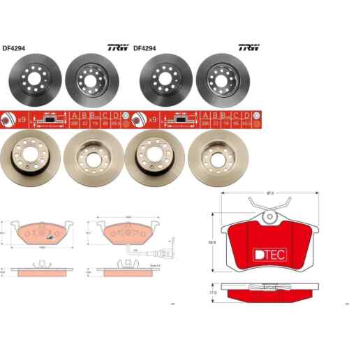 TRW BRAKE DISCS + FRONT + REAR PADS suitable for VW Golf 5 6 Octavia Leon