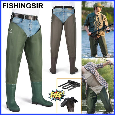 FISHINGSIR Fishing Hip Wader 2-Ply Nylon/PVC Waterproof Pant Trouser Waist Wader - Image 1 of 4