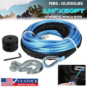 1/4" x 50' Synthetic Winch Rope + Clevis Slip Hook + Stopper For Polaris ATV UTV - Bild 1 von 14