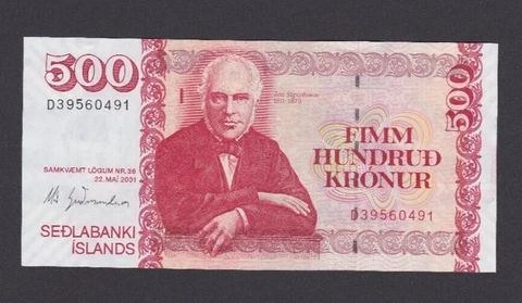 Iceland Island 500 Kronur 2001 UNC Cover