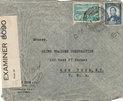1942 Uruguai Segunda Guerra Mundial capa censurada enviada de Montevidéu para Nova York EUA - Imagem 1 de 2