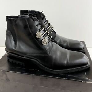 Gianni Versace Baby Calf Pin Boots Black Leather Mens Size 6.5 1100 Italy