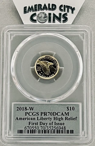 🔥 2018-W $10 AMERICAN LIBERTY HIGH RELIEF 24K GOLD PCGS PR70DCAM T.C. SIGNED🔥 Cover