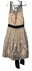 Midnight Doll Sleeveless Lace Sparkling Dress Sz 5 Knee Length Fit & Flare Peach - Picture 1 of 12