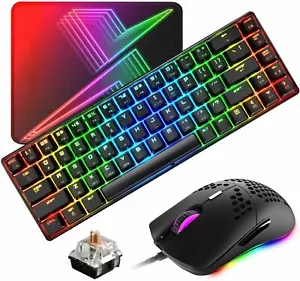 60% Mechanical Gaming Keyboard and 6400DPI Mouse and Mat Set Wired RGB Backlit - Picture 1 of 18