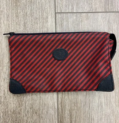 Gucci Designer Navy And Red Striped Makeup Clutch Bag Zipper Pouch As Is - Image 1 of 4