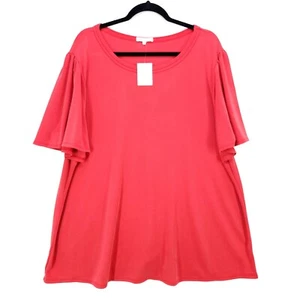 Pleione Boho Shirt Womens Plus Size 2X Bell Flowy Short Sleeve Blouse Red - Picture 1 of 15
