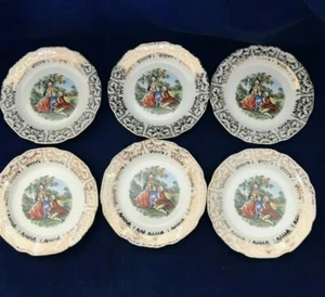 AMERICAN LIMOGES CHANTILLY 6 bread & butter or dessert plates 22K SCALLOPED EDGE - Picture 1 of 3