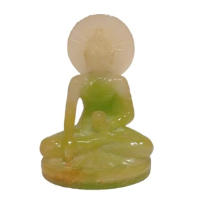 Chinese Green Plastic Carved Shakyamuni Amitabha Buddha Sculpture Green 6" Tall - Picture 1 of 15