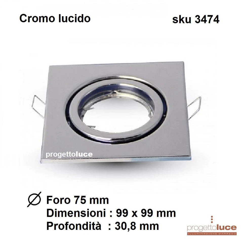 V-TAC  PORTAFARETTO QUADRATO DA INCASSO GU10 MR16 GU5.3 FARETTO ORIENTABILE 7227 - Immagine 1 di 2