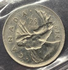 Canada Mint Error 1974 25 Cents Coin - CCCS MS 63 Struck Through Reverse