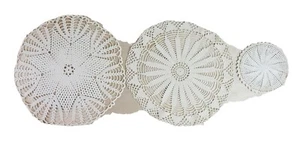 Doily Set Of 3 Ribbon Crochet Thread Lace Doilies Handmade Shabby Victorian Beig - Picture 1 of 12