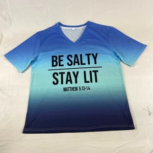 Womens L Be Salty Stay Lit Shirt Matthew Verse Blue Short Sleeve Casual Tropical - Picture 1 of 7