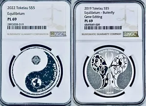 2 2019/22 RARE Equilibrium Yin Yang & Butterfly Gene Editing Tokelau NGC PL69 - Picture 1 of 7