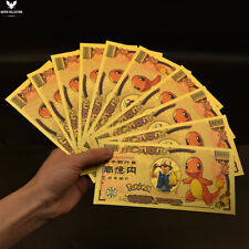 Wholesale 10pcs Pokemon Charmander Gold Banknotes Classic Japanese Anime Cards