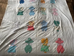 Vintage 1930's Handmade Quilt Sun Bonnet Sue Cutter Quilt Repurpose 60" X 82" - Picture 1 of 15