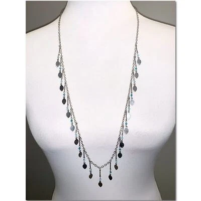 Banana Republic Long Silver Beaded Dangle Statement Necklace EUC - Image 1 of 4