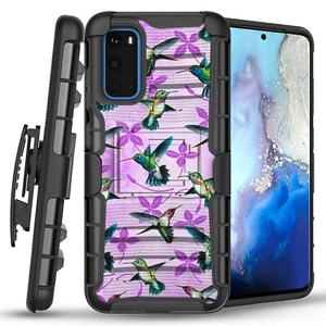 Purple Hummingbirds Shockproof Case+Holster Cover for Samsung Galaxy S20 Model - Picture 1 of 4