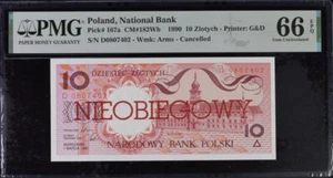 Poland 10 Zlotych 1990 P 167 a Cancelled Gem UNC PMG 66 EPQ - Picture 1 of 3