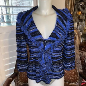 Ming Wang Jacke saphirblau gestreift gemustert & strukturiert 3/4 Arm Größe S - Bild 1 von 14