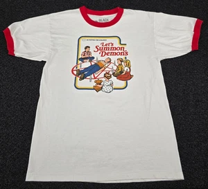 T-shirt Lets Summon Demons retrò Ringer grande bianca Steven Rhodes materia nera - Foto 1 di 7