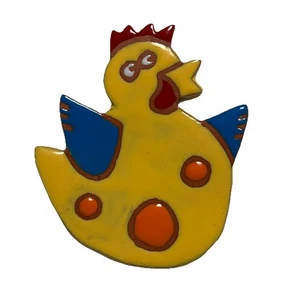 Plato o cuchara de pollo terracota pintado divertido vintage firmado amarillo - Imagen 1 de 5