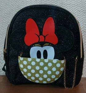 Mini zaino Disney Minnie Mouse glitter + portamonete nero oro a pois nuovo senza etichette - Foto 1 di 17
