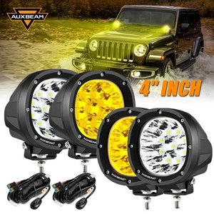 AUXBEAM 4pcs 4" 90W Amber White LED Work Light 4WD Offroad Spot Beam Pods Truck - Picture 1 of 12