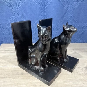 Vintage MCM Black Siamese Cats Book Ends Metal Made In India Heavy Cute! - Picture 1 of 16