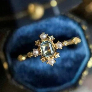 Elegantes anillos de boda de circonita cúbica chapados en oro amarillo para mujer talla 6-10 - Imagen 1 de 6