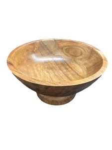 Wooden Pedestal Salad Fruit Decor Trinket Bowl 9” - Picture 1 of 14