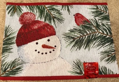 Snowman NEW St Nicholas Square Yuletide Tapestry Christmas Placemat - Set Of 4 - Image 1 of 4