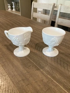 Indiana Milk Glass Colony Harvest Grape Pattern Creamer and Sugar Bowl Set Vtg. - Picture 1 of 9