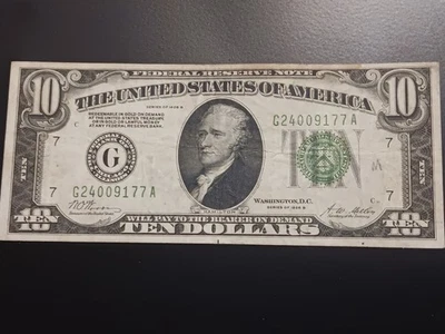 1928b $10 Green Seal Federal Reserve Note GA Block - Image 1 of 4