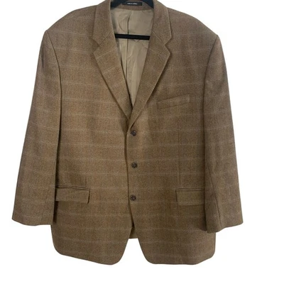 Calvin Klein размер 50R мужской шерсти кашемир клетку блейзер куртка коричневый официальный карьера - Изображение 1 из 4