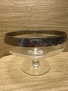 Lotus Cocktail Platinum Silver Trimmed Glass Compote Super Margarita Bowl 6.75” - Picture 1 of 7