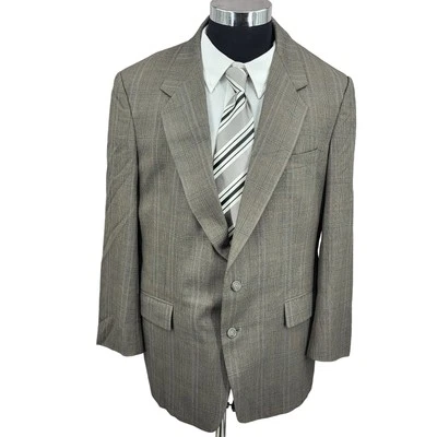 Austin Reed Blazer Mens 44 R Gray Plaid Pure Virgin Wool Sports Coat USA Vtg 2 B - Image 1 of 4