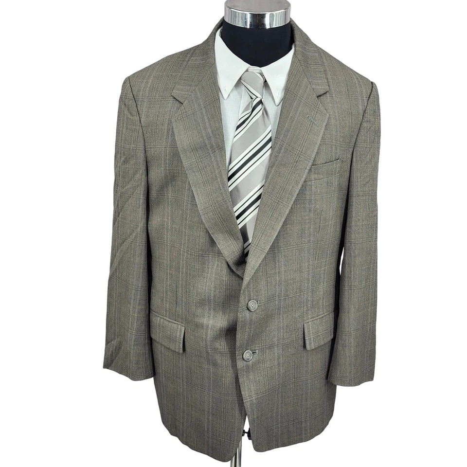 Austin Reed Blazer Mens 44 R Gray Plaid Pure Virgin Wool Sports Coat USA Vtg 2 B - Image 1 of 4