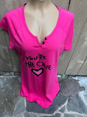 Betsey Johnson Intimates You're The One! Graphics Pink Sleep Tshirt - Womens M - Image 1 of 4
