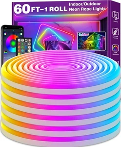 Led Neon Rope Lights 60FT,Control with App/Remote,Flexible Led Rope Lights,Mu... - Picture 1 of 7