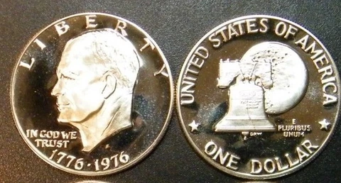 1976 S Eisenhower Dollar Type 2 Gem Cameo Clad Proof Coin Ike From US Proof Set Cover
