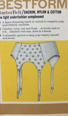 Винтажный 60-х Bestform подвязки ремень маленький новый в оригинальной коробке США цветочный белый читать - Изображение 1 из 4